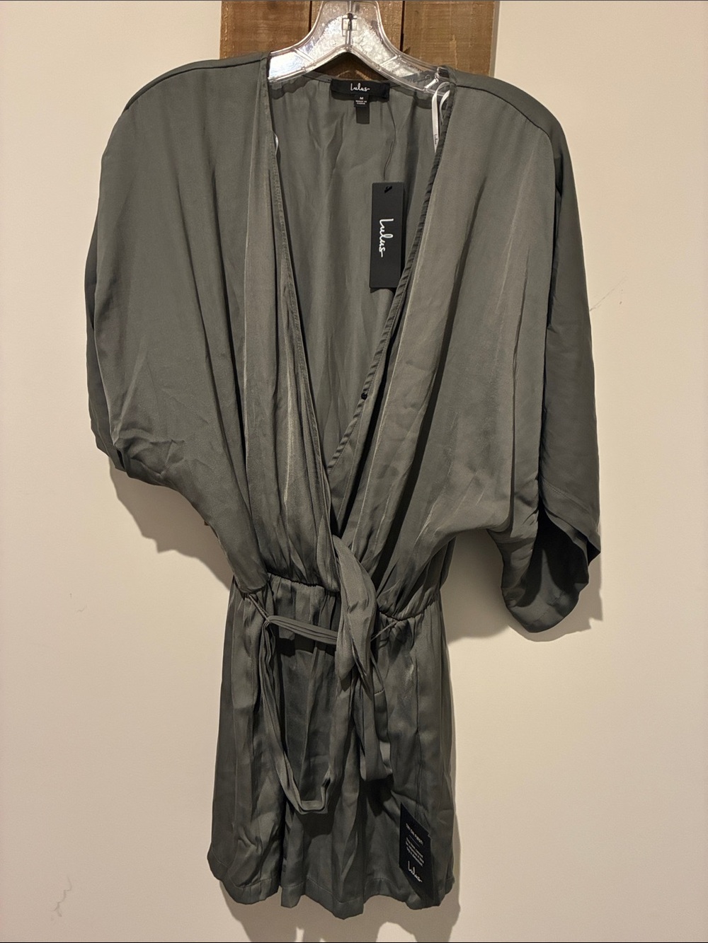 Lulu's Olive Satin Wrap Kimono Robe